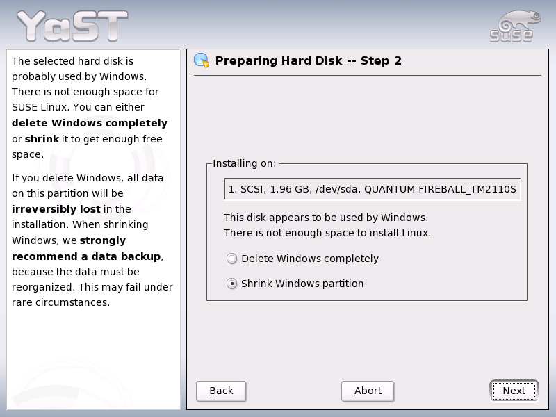 Possible Options for Windows Partitions