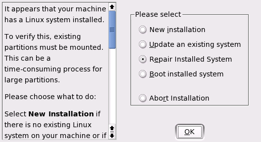 Selecting the YaST System Repair Utility