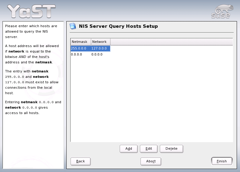 YaST: Setting Request Permissions for a NIS Server