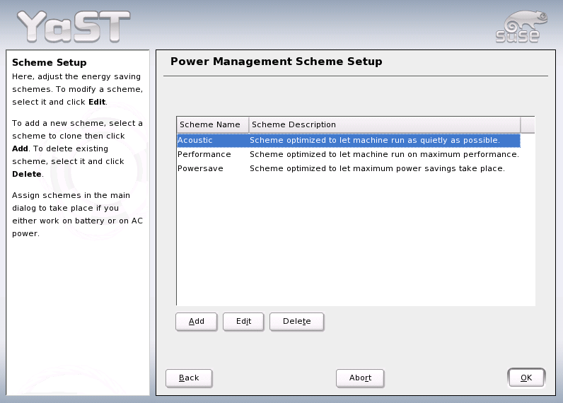 YaST Power Management: Overview of Existing Schemes