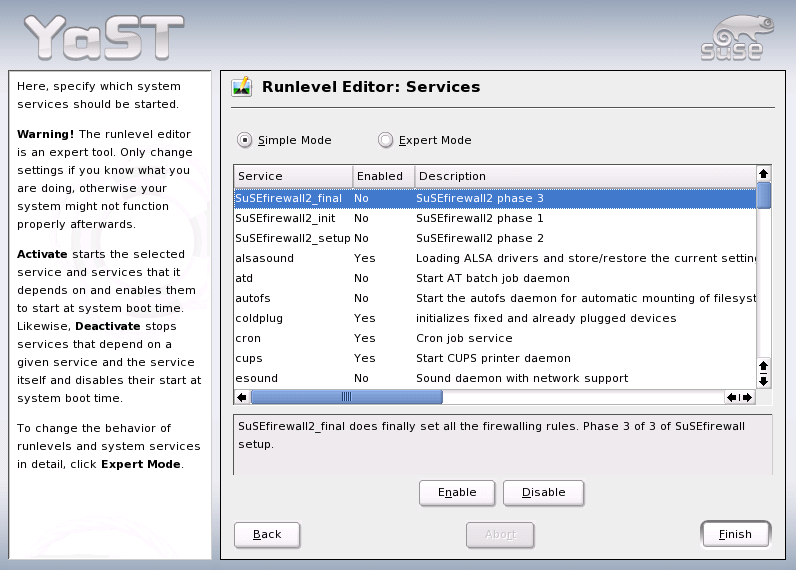 YaST: Runlevel Editor