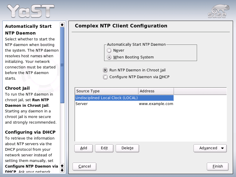 YaST: Complex NTP Client Configuration